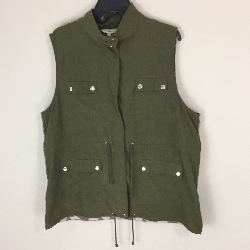 Entro Olive Green Utility Vest Wool Blend Southwestern Aztec Back Size 1X